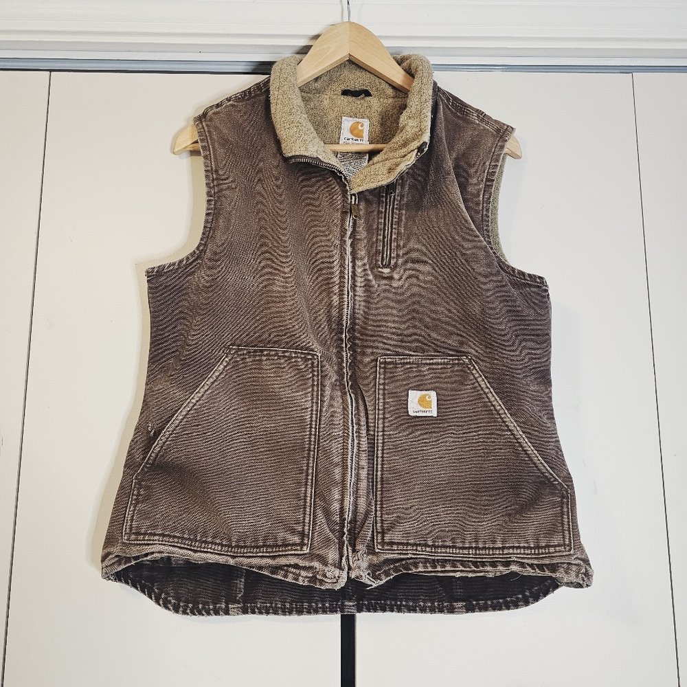 Carhartt | For Women Vintage Mocha Brown Canvas Vest Thermal Blanket Lined Med